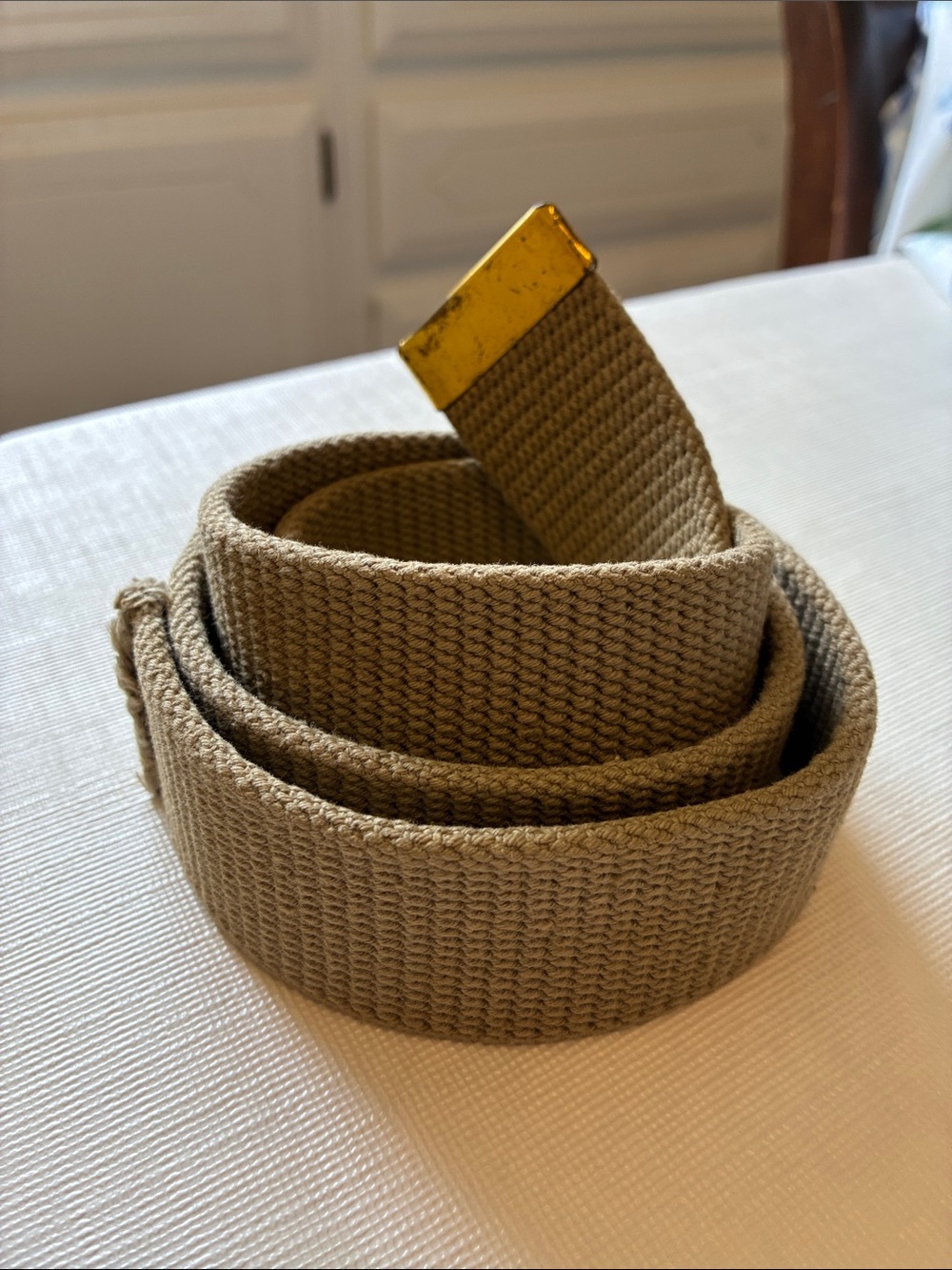 Men's Canvas Web Belt in Khaki with Brass Tip